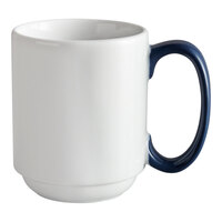 Libbey 999024300 Banded Rigel Constellation 8.5 oz. Lunar Bright White Porcelain Mug with Steel Blue Stripes and Solid Handle - 36/Case