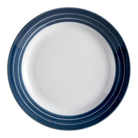 Libbey 999024139 Banded Rigel Constellation 9" Lunar Bright White Porcelain Plate with Steel Blue Stripes - 24/Case