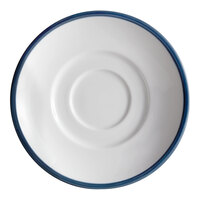 Libbey 999024500 Banded Rigel Constellation 6" Lunar Bright White Porcelain Saucer with Steel Blue Solid Band - 36/Case