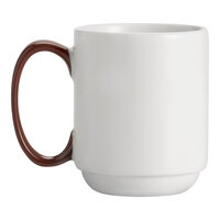 Libbey 999025300 Banded Rigel Constellation 8.5 oz. Lunar Bright White Porcelain Mug with Apple Butter Solid Handle - 36/Case