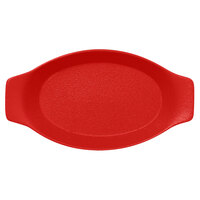 RAK Porcelain NFOPOD20BR Neo Fusion 7 7/8" x 4 5/16" Ember Red Porcelain Oval Dish with Handles - 12/Case