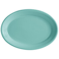 Tuxton CIH-1352 Concentrix 13 1/2" x 9 3/4" Island Blue Oval China Coupe Platter - 6/Case