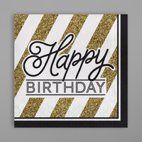 Creative Converting 317546 Black and Gold "Happy Birthday" 2-Ply Luncheon Napkin - 192/Case