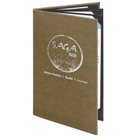 Menu Solutions WK160D Water Street Wicker 8 1/2" x 14" Customizable Quad Panel 6 View Booklet Menu Cover