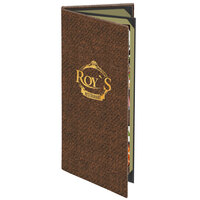Menu Solutions WK140BA Water Street Wicker 4 1/4" x 11" Customizable Triple Panel 4 View Booklet Menu Cover