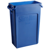 Rubbermaid 1956185 92 Qt. / 23 Gallon Slim Jim Blue Rectangular Trash Can