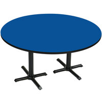 Correll 60" Round Blue Finish / Black Table Height High Pressure Cafe / Breakroom Table with Two Cross Bases