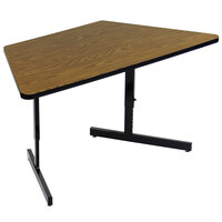 Correll 30" x 60" Medium Oak Finish Trapezoid Premium Laminate 21" - 29" Adjustable Height High Pressure Top Computer Table