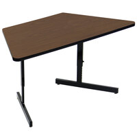 Correll 30" x 60" Walnut Finish Trapezoid Premium Laminate 21" - 29" Adjustable Height High Pressure Top Computer Table