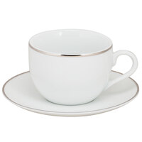 10 Strawberry Street CPSL0009 Coupe Silver Line 6 oz. Silver Porcelain Coffee Cup and Saucer Set - 24/Case