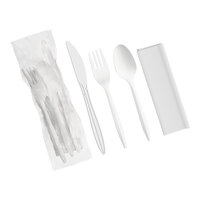 Choice Medium Weight White Wrapped Polypropylene Plastic Cutlery Set with Napkin - 250/Case