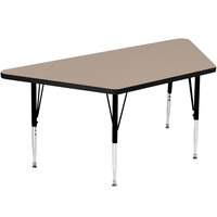 Correll 58" x 26" Trapezoid Savannah Sand Finish Premium Laminate 19" - 29" Adjustable Height High Pressure Top Activity Table