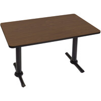 Correll 30" x 60" Rectangular Walnut Finish Standard Height High Pressure Cafe / Breakroom Table with Two T Bases