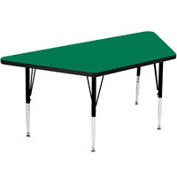 Correll 26" x 58" Trapezoid 19" - 29" Green Finish Adjustable Height High-Pressure Top Activity Table