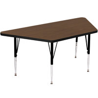 Correll 26" x 58" Trapezoid 19" - 29" Walnut Finish Adjustable Height High-Pressure Top Activity Table