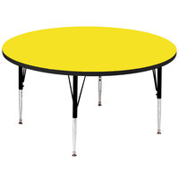 Correll 48" Round 19" - 29" Yellow Adjustable Height High-Pressure Top Activity Table
