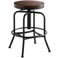 Lancaster Table & Seating Adjustable Screw Top Bar Stool with Rustic Walnut Finish Seat