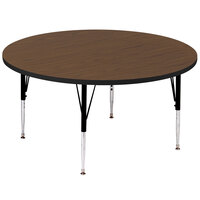 Correll 48" Round 21" - 30" Walnut Adjustable Height High-Pressure Top Activity Table