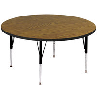 Correll 60" Round 21" - 30" Medium Oak Adjustable Height High-Pressure Top Activity Table