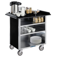 Lakeside 681B Stainless Steel Beverage Service Cart with 3 Shelves and Black Vinyl Finish - 58 3/8" x 24" x 38 1/4"