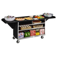 Lakeside 676B Black Vinyl 4 Shelf Stainless Steel Beverage Service Cart with Drop Leaves - 61 3/4" x 24" x 38 1/4"