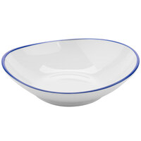 GET B-60-W/CB Settlement Bistro 6 oz. White Enamelware Melamine Shallow Coupe Bowl with Cobalt Blue Trim - 48/Case