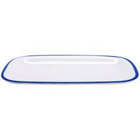 GET CS-1280-W/CB Settlement Bistro 11 3/4" x 7 3/4" White with Cobalt Trim Enamelware Rectangular Melamine Dinner Platter - 12/Case