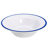 GET B-50-W/CB Settlement Bistro 4.5 oz. White Enamelware Melamine Small Round Side Dish with Cobalt Blue Trim   - 48/Case