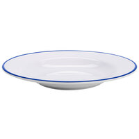 GET B-110-W/CB Settlement Bistro 10 oz. White Enamelware Melamine Salad Bowl with Cobalt Blue Trim   - 12/Case