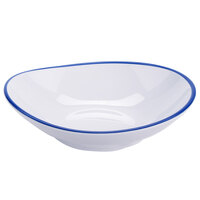 GET B-100-W/CB Settlement Bistro 10 oz. White Enamelware Melamine Shallow Bowl with Cobalt Blue Trim   - 24/Case