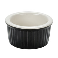 Tuxton B4X-0352 3.5 oz. Black / Eggshell Fluted China Ramekin - 48/Case