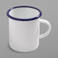 American Metalcraft EWM16 16 oz. White Enamel Mug with Blue Rim