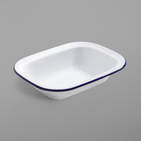 American Metalcraft EWB10 32 oz. White Rolled Rim Rectangular Bowl with Blue Rim