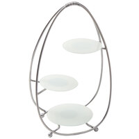 American Metalcraft SRS3 3 Tier Silver Oval Stand with Frosted Glass Plates