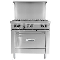 U.S. Range U36-4G12R Natural Gas 4 Burner 36" Range with 12" Manual Griddle and 26" Oven Base - 184,000 BTU