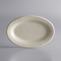 Libbey PWC-34 Princess White 9 3/8" x 6 1/2" Ultima Cream White Oval Rolled Edge Stoneware Platter - 24/Case