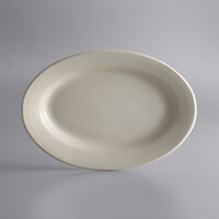 Libbey PWC-14 Princess White 12 1/2" x 9" Ultima Cream White Rolled Edge Oval Stoneware Platter - 12/Case