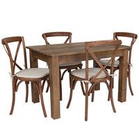 Flash Furniture XA-FARM-17-GG Hercules 30" x 46" x 30" Antique Rustic Solid Pine Folding Farm Table with 4 Cross Back Chairs and Cushions