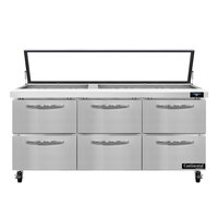 Continental Refrigerator SW72N30M-HGL-D 72" 6 Drawer Mighty Top Hinged Glass Lid Refrigerated Sandwich Prep Table
