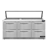Continental Refrigerator SW72N30M-HGL-FB-D 72" 6 Drawer Mighty Top Front Breathing Hinged Glass Lid Refrigerated Sandwich Prep Table