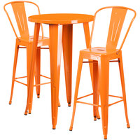 Flash Furniture CH-51080BH-2-30CAFE-OR-GG 24" Round Orange Metal Indoor / Outdoor Bar Height Table with 2 Cafe Stools