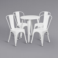 Flash Furniture CH-51080TH-4-18CAFE-WH-GG 24" Round White Metal Indoor / Outdoor Table with 4 Cafe Chairs