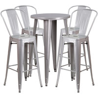 Flash Furniture CH-51080BH-4-30CAFE-SIL-GG 24" Round Silver Metal Indoor / Outdoor Bar Height Table with 4 Cafe Stools