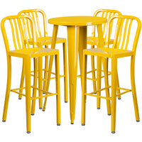 Flash Furniture CH-51080BH-4-30VRT-YL-GG 24" Round Yellow Metal Indoor / Outdoor Bar Height Table with 4 Vertical Slat Back Stools