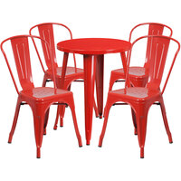 Flash Furniture CH-51080TH-4-18CAFE-RED-GG 24" Round Red Metal Indoor / Outdoor Table with 4 Cafe Chairs