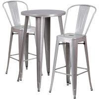 Flash Furniture CH-51080BH-2-30CAFE-SIL-GG 24" Round Silver Metal Indoor / Outdoor Bar Height Table with 2 Cafe Stools