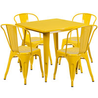 Flash Furniture ET-CT002-4-30-YL-GG 31 1/2" Square Yellow Metal Indoor / Outdoor Table with 4 Cafe Chairs