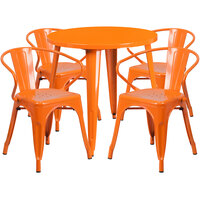 Flash Furniture CH-51090TH-4-18ARM-OR-GG 30" Round Orange Metal Indoor / Outdoor Table with 4 Arm Chairs