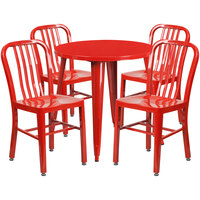 Flash Furniture CH-51090TH-4-18VRT-RED-GG 30" Round Red Metal Indoor / Outdoor Table with 4 Vertical Slat Back Chairs