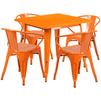 Flash Furniture ET-CT002-4-70-OR-GG 32" Square Orange Metal Indoor / Outdoor Dining Height Table with 4 Arm Chairs